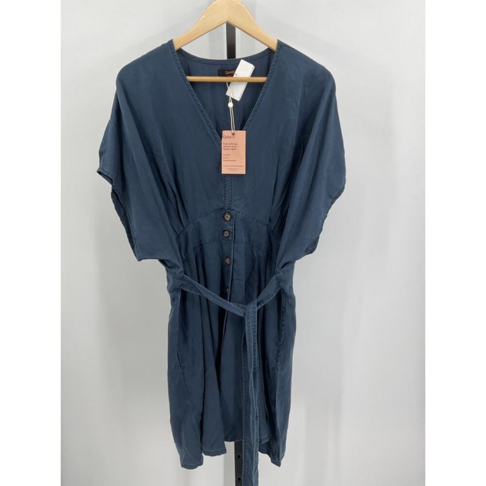 Quince Women's Vintage Wash Tencel Button Front Dress Midnight Blue XL